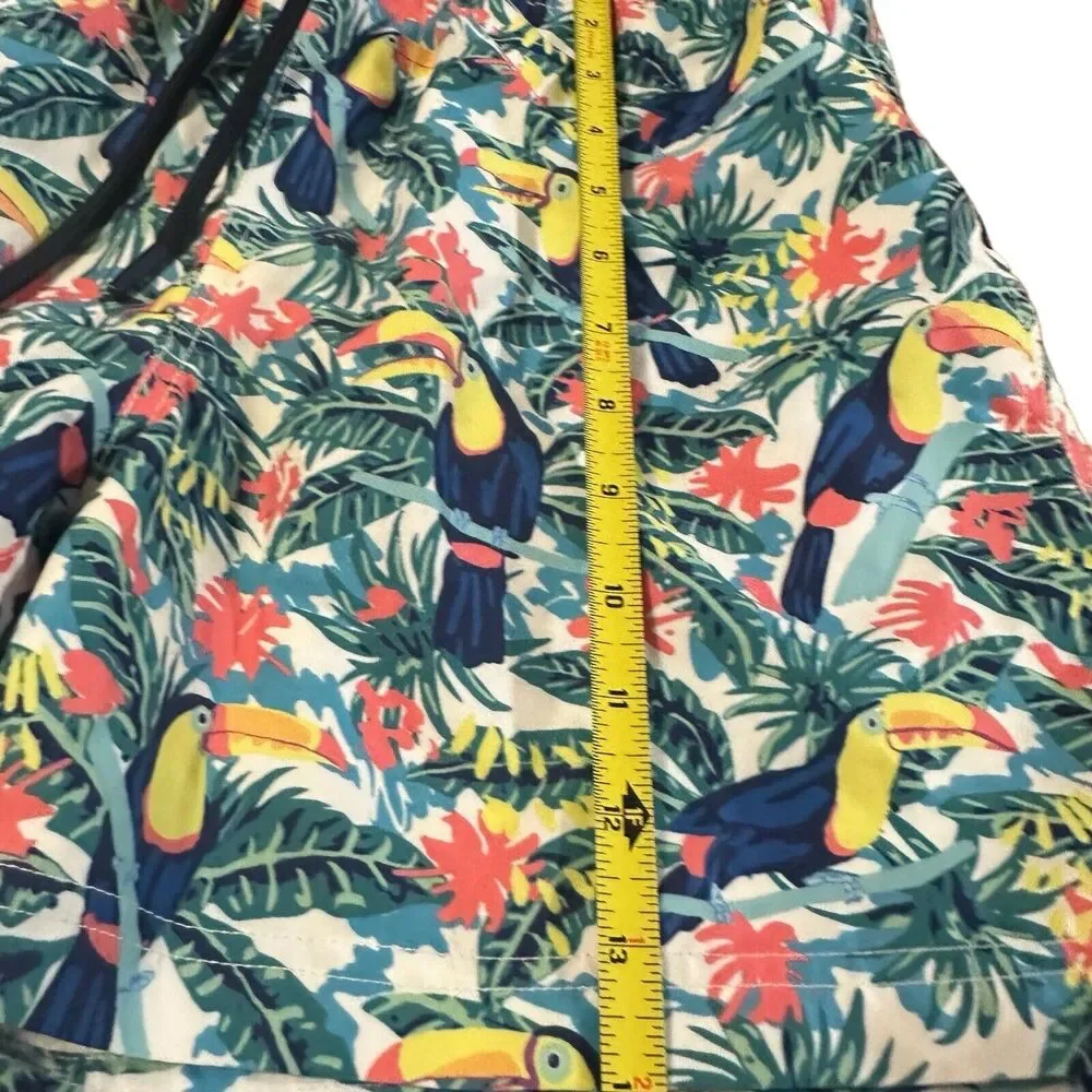 YP Threads Australia Mens Swim Shorts Sz 32 Tropical Colorful Birds Palm Trees